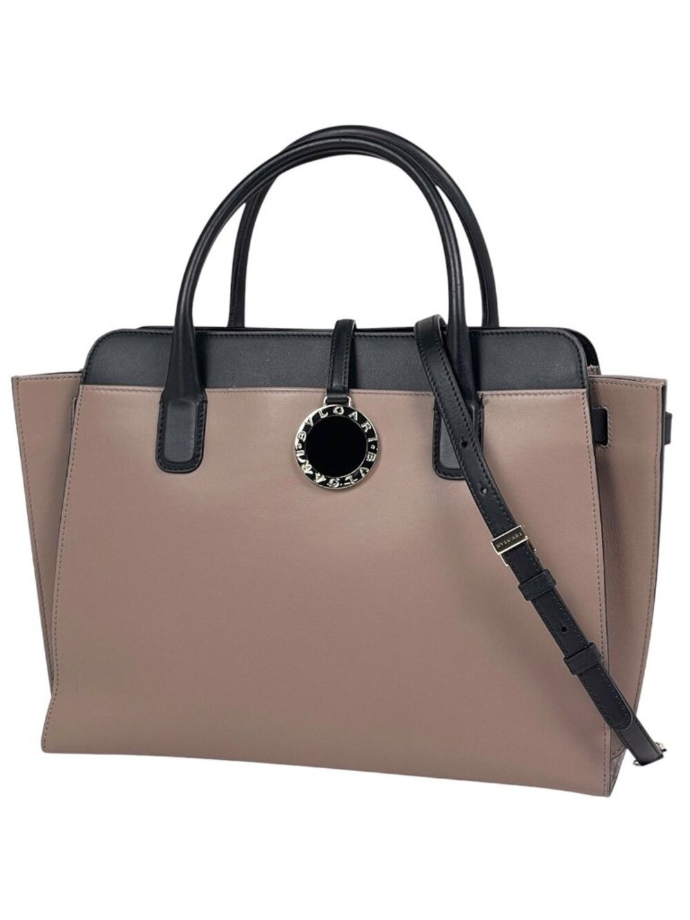 Bvlgari Tote Bag Alba 2-Way Leather Beige Black